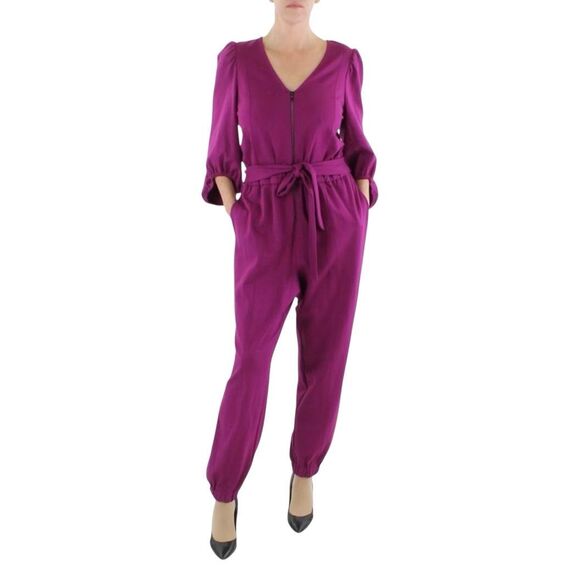 INC International purple V neck bishop sleeve jumpsuit size M - Picture 1 of 16